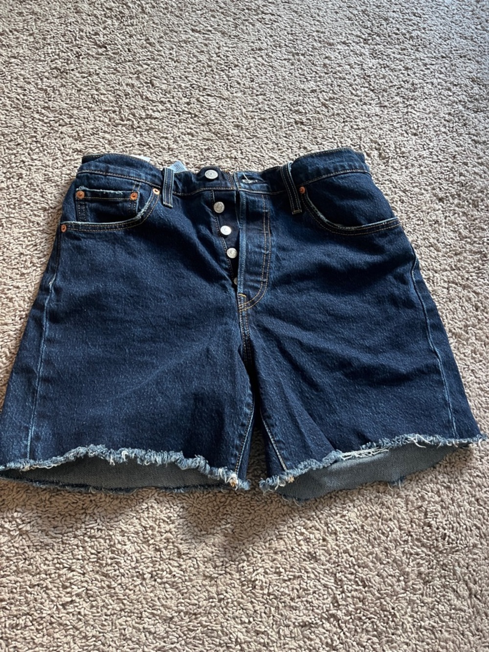 Levi's Dark Blue Button-Front Denim Shorts with Frayed Hem